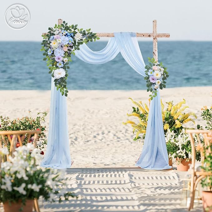 Artificial Flowers Wedding Arch Kit with Sheer Drape and 20 Plastic Stems