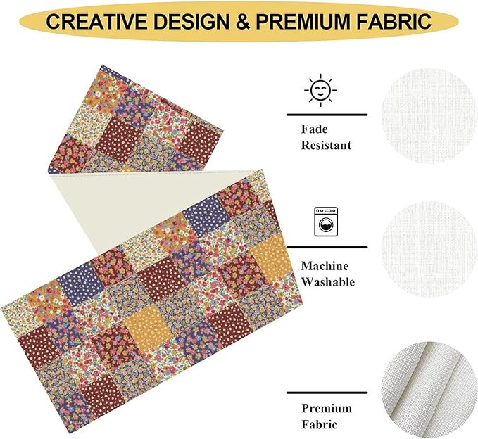 Patchwork Floral Table Runner, Boho Vintage Farmhouse Bohemian Paisley Colorful Flower Table Center Decor for Home Kitchen Dining Patio Holiday Party Table Decorations, 13"x108" Inch
