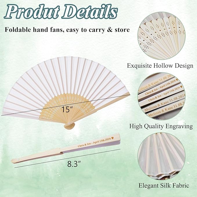 40 Pcs Personalized Cream Hand Fans for Wedding, Custom Engraved Silk Fans Folding Hand Fans, Summer Wedding Fans, Custom Wedding Party Favor Bridal Shower Gifts Baby Shower Favors