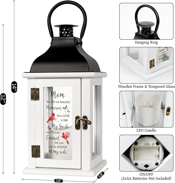 Decorative Candle Lantern Memorial Gift, Wood and Metal, 14 x 6 x 6 Inch