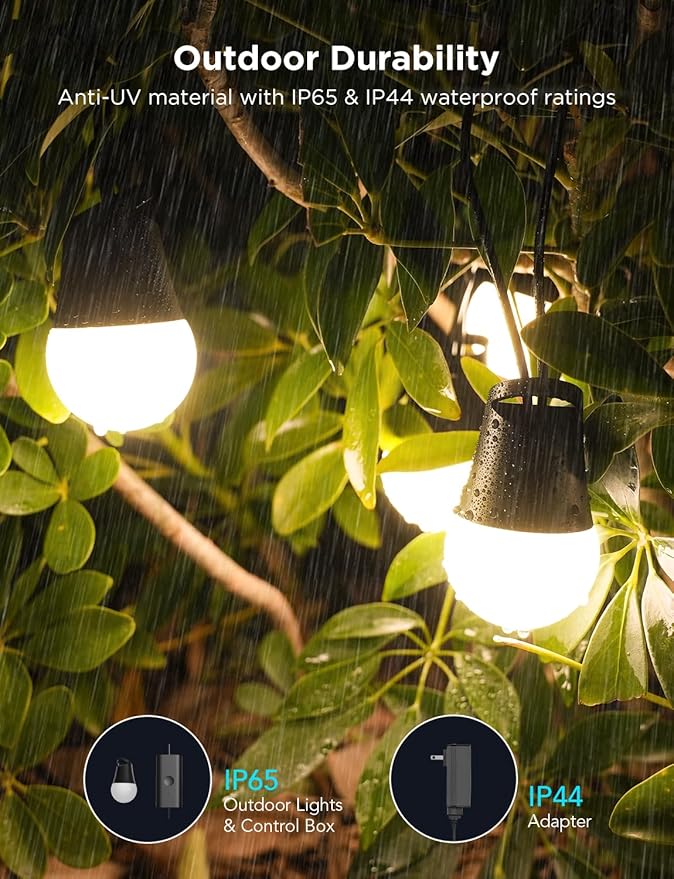 Smart LED Outdoor String Lights, 96ft RGBICW with App Control