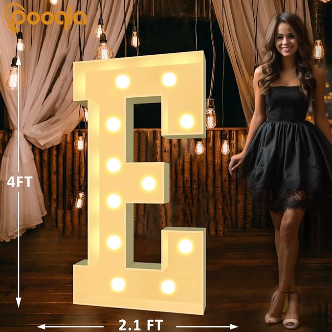 Decorations: 4 FT Light Up Marquee Letter E with LED Lights