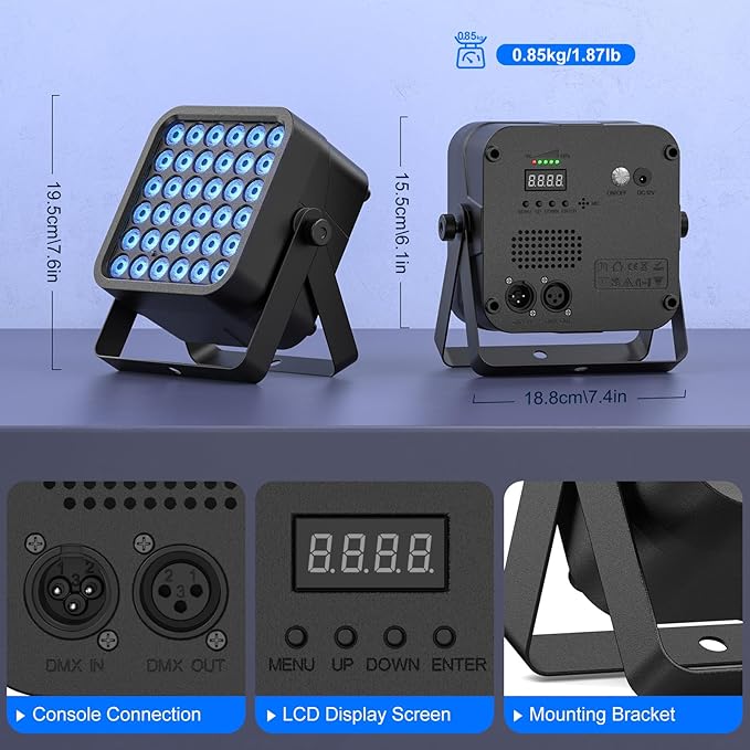 Rechargeable Par Can Lights, 72W RGB 5200mAh Uplights Battery Powered Stage Light, Wireless DJ Lights Sound Activated with Remote & DMX Control for Festivals, Weddings, Bars, Churches, DJ (8 Packs)