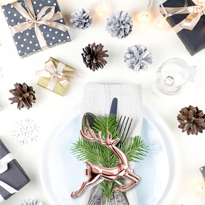 ZeeDix Set of 24 Rose Gold Elk Chic Napkin Rings for Christmas Dinning Table Setting-Wedding Receptions, Christmas, Thanksgiving and Home Kitchen for Casual or Formal