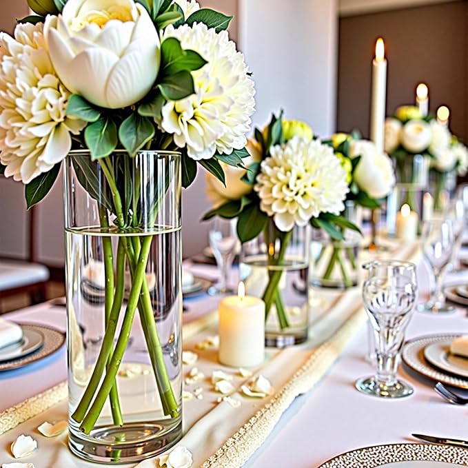 Glass Cylinder Vases, 16 Pack, 4 Sizes, Clear for Centerpieces