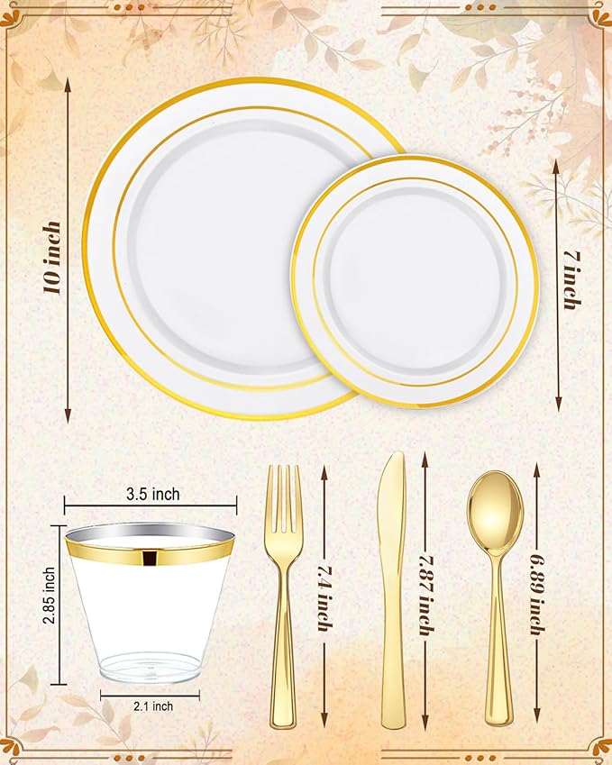 Round Gold Trim Plastic Plates Set, 150 Pieces for Parties