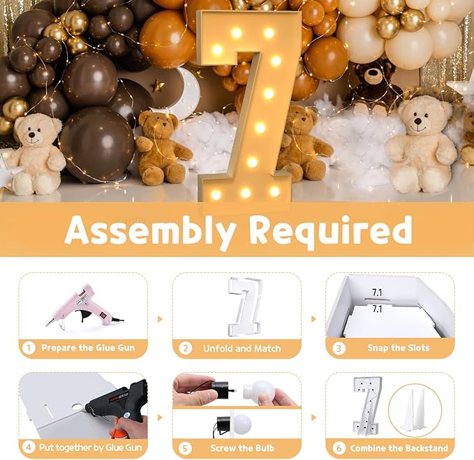 Party Supplies: 4 ft Light Up Marquee Number 7 Sign for 7th Birthday