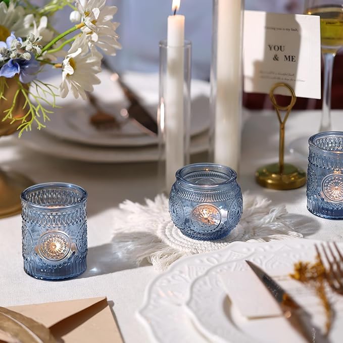 DARJEN Blue Votive Candle Holders Set of 36 - Votive Candle Holders Bulk, Glass Candle Holder for Party Decoration, Tea Lights Candle Holders for Wedding