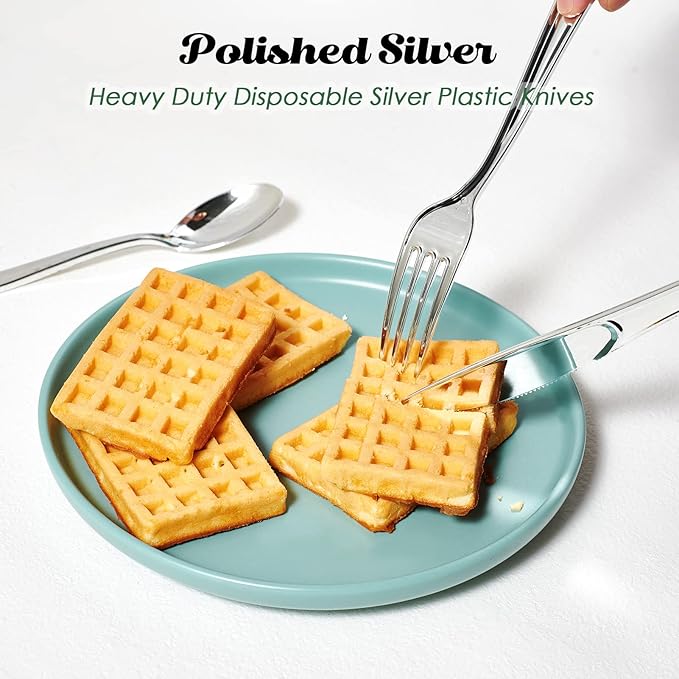 Forks: 300 Count Disposable Silver Plastic, 7.4 Inch Metallic Finish