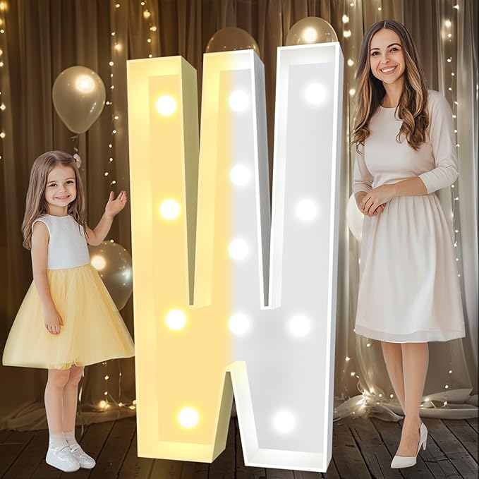 Decorations 4 Ft LED Freestanding Marquee Letter W, Warm or Cool White