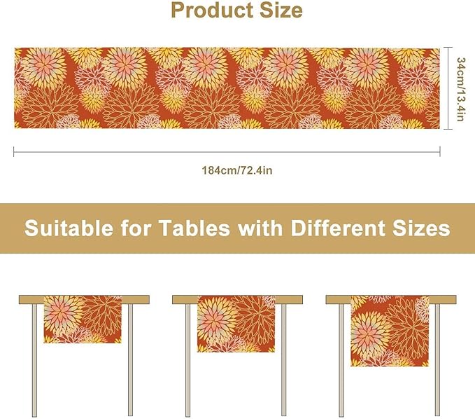 Yellow Floral Table Runner, Chrysanthemum Autumn Spring Summer Vintage Modern Linen Geometric Table Runner for Kitchen Living Room Bedroom Party Holiday, 13x70 Inch