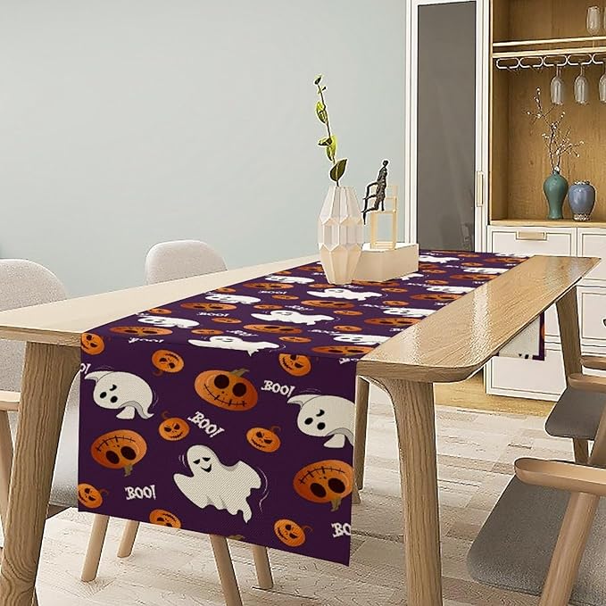 Halloween Table Runner,Ghost Pumpkin Halloween Table Runner for Kitchen Dining Table Decoration Home Party Decor 13x108 Inch