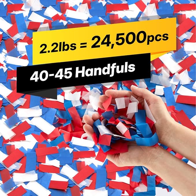Confetti Paper 2 lb Red, White & Blue Biodegradable for Confetti Launchers