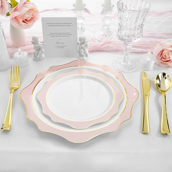 Disposable Plates, Pink Scalloped Plastic, 100 Count