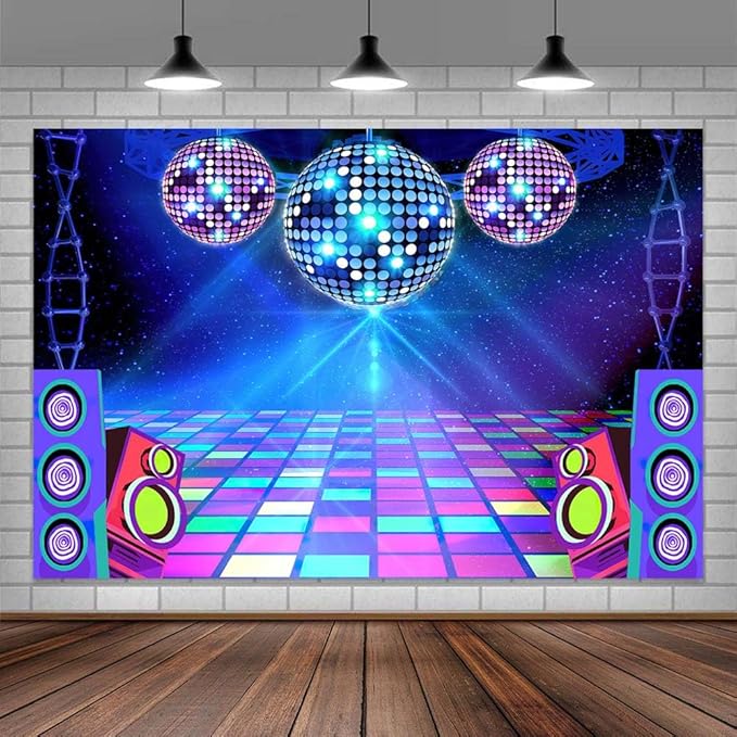 Dance Party Backdrop Retro 80s 90s Theme Stage Dance Ball Music Birthday Party Decoration DJ Photography Background 10 x 8 ft for Baby Shower Picture Photo Shoot Polyester Fabric, Green