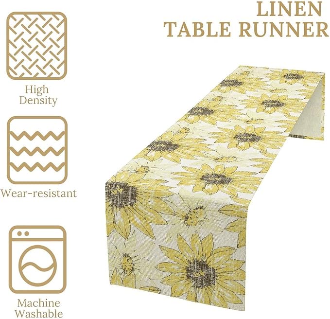 Chrysanthemum Vintage Floral Table Runner, Elegant Grunge Gray Sunflower Spring Summer Elegant Pattern Artichokes Flower Table Runner for Party Kitchen Dining Living Room Decor, 13x60 Inch