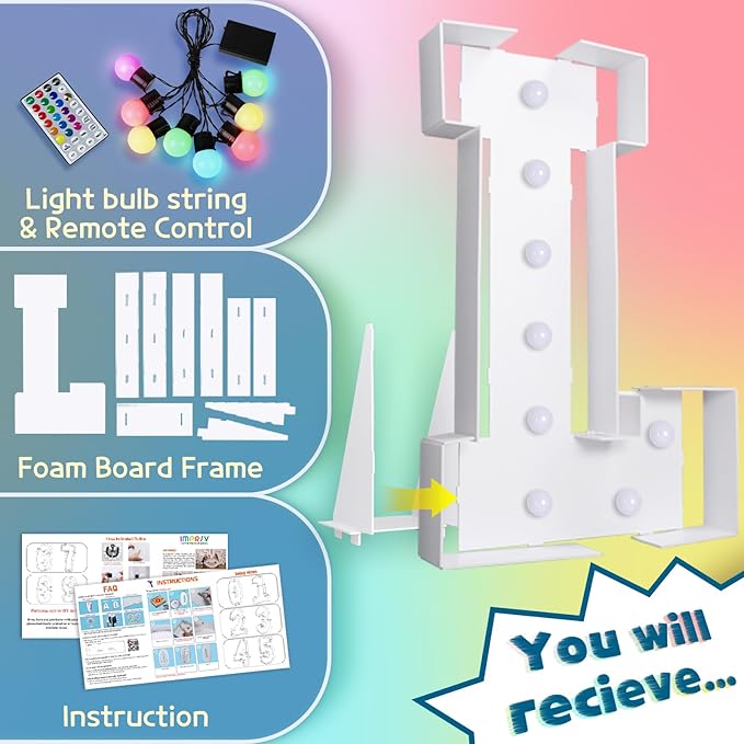 Marquee Light Up Letter L Decoration, 3 FT Foam Board, 16 Colors