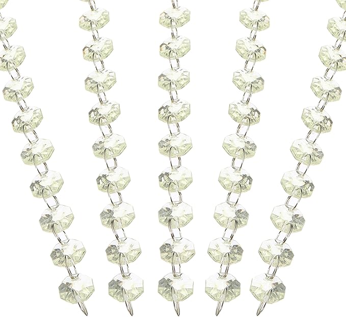 PATIKIL 14 mm Crystal Garland Strands, 98.4 Ft Acrylic Octagon Chandelier Bead Chains String for DIY Craft Wedding Party Home Decorative Jewelry Making, Champagne