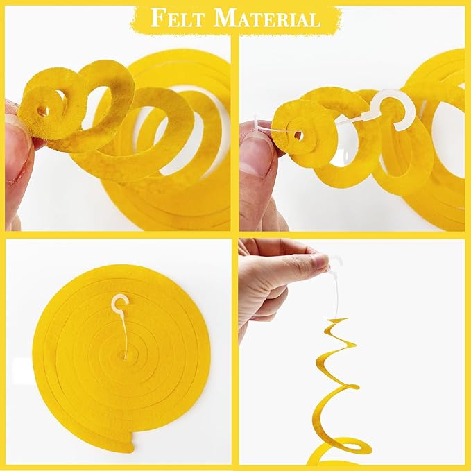 36 Pcs Royal Blue Yellow White Hanging Swirl Decoration Felt Swirl Streamer Spiral Ceiling Decorations Garland for Graduation Birthday Baby Shower Wedding Retirement Nautical Ahoy Achor Party Supplies