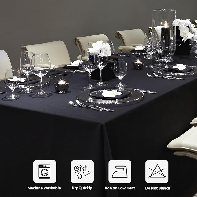 8 Pack Black Tablecloths 60 x 102 Inch Rectangular Table Cloths for Rectangle Tables 6ft, Wrinkle Resistant Black Table Cloth Washable Polyester Fabric for Buffet Wedding Party Banquet