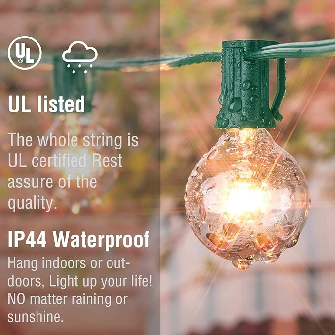 String Lights, 25 ft G40 Globe Bulbs, Warm White, Indoor Outdoor