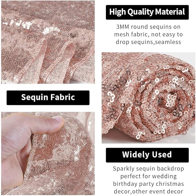 Sequin Mesh Photo Backdrop Panels in Rose Gold, 2 x 8 Ft, Pack of 4