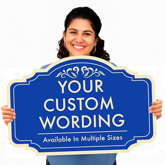 Custom Decorative Outdoor Metal Sign - Personalized Aluminum Driveway Sign, Waterproof, Made in USA - Design 2 Blue Steel 12x8 In
