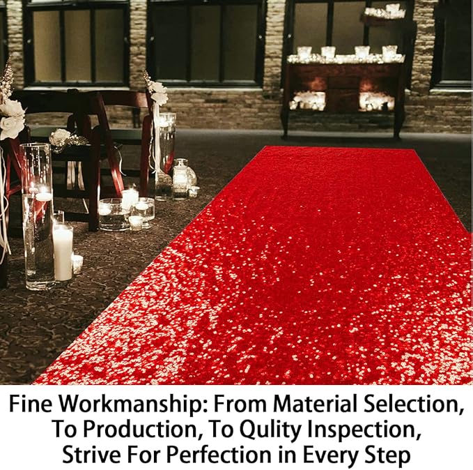 Aisle Runner Red Sequin 2 x 15 Ft Wedding Glitter Carpet