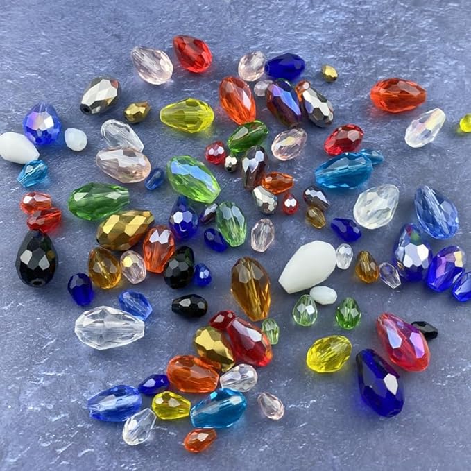50pcs 10x15mm Teardrop Crystal Glass Beads Vertical Hole Faceted Glass Teardrop Spacer Beads for Bracelets Necklace Earring DIY Jewelry Making Craft(Amber)