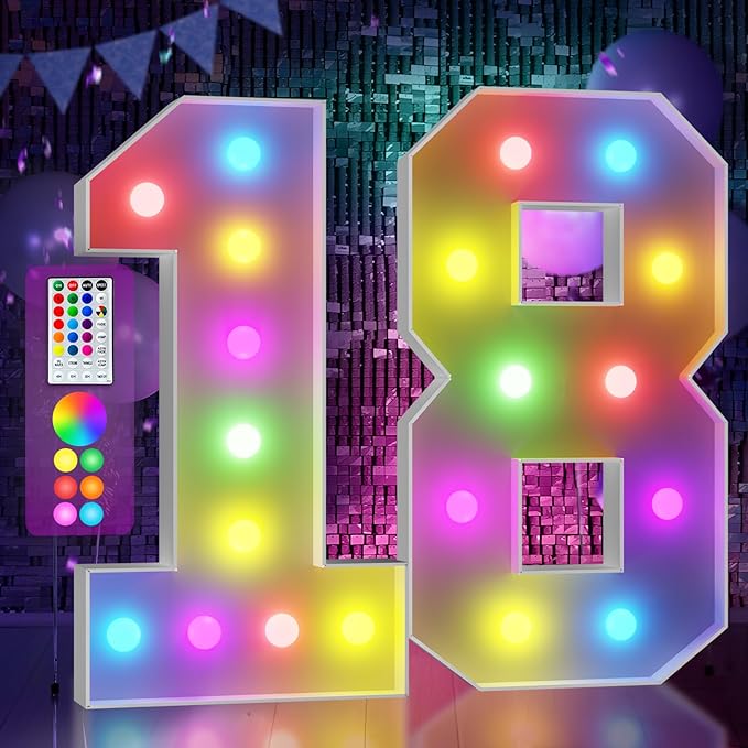 Number 18 Marquee Birthday Decoration, 4-Foot Cardboard Light-Up Sign