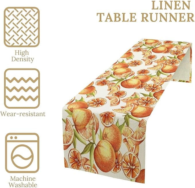 Spring Summer Orange Citrus Table Runner Sweet Fruit Botanical Print Little Cutie Dinner Runner for Farmhouse Baby Shower Party Holiday Home Kitchen Dining Table Decor 13x90