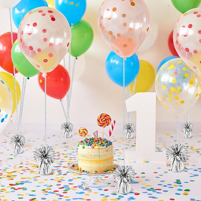 Balloon Weights Silver Foil Anchors, 24 Pack with Ribbon