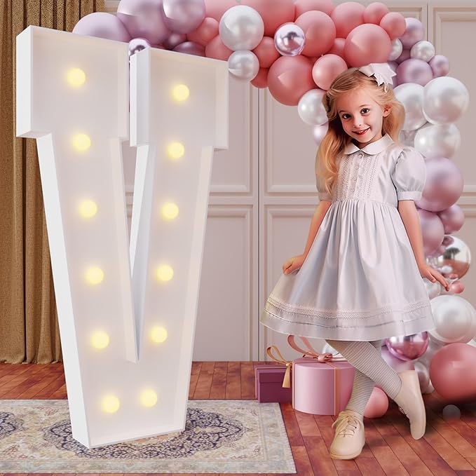 Party Supplies Marquee Light Up Letter V, 4 Ft Foam Board with Bulb String