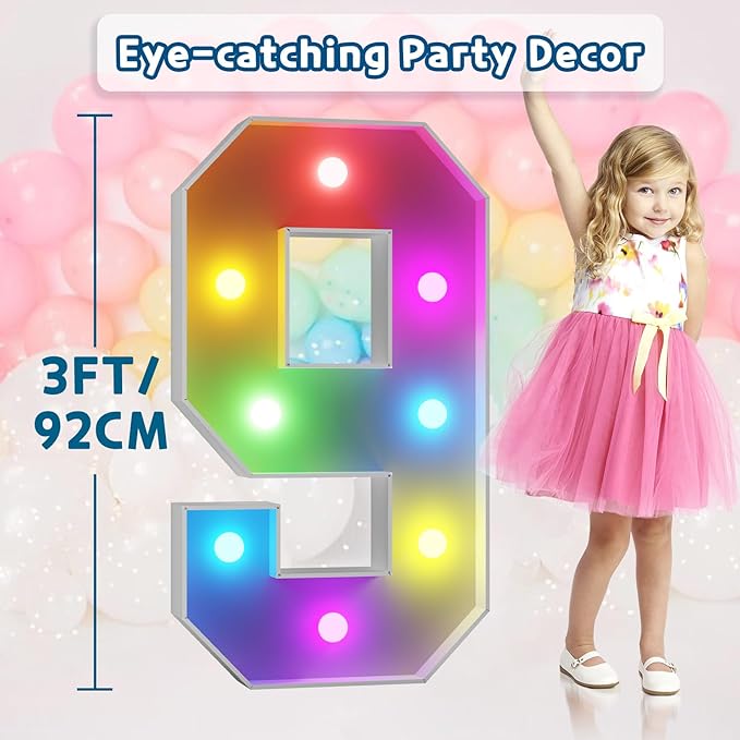 Party Decorations Marquee Number 9 Light Sign, 3 Ft, Remote
