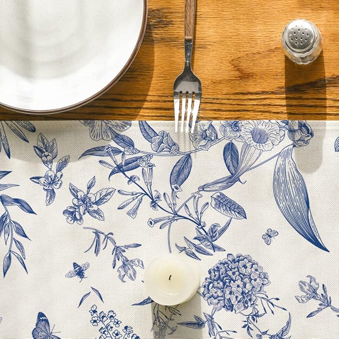 Artoid Mode Monochrome Sketch Birds and Flowers Spring Table Runner, Seasonal Summer Fall Kitchen Dining Table Decoration for Home Party Decor 13x60 Inch