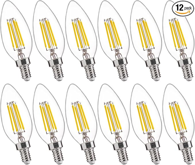 FLSNT 5000K Daylight B10 Dimmable LED E12 Candelabra Bulbs, 40W Equivalent LED Chandelier Light Bulbs, 450LM, Clear Glass Finishing, 12 Pack UL,CA65 Listed.