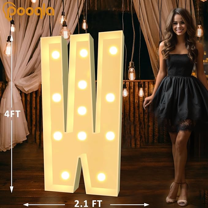 Decorations 4 Ft LED Freestanding Marquee Letter W, Warm or Cool White