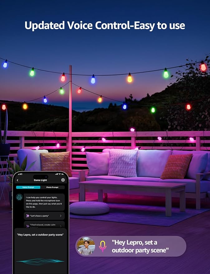 String Lights Outdoor RGBIC Smart LED with App and Voice Control