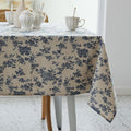 Pastoral Rectangle Tablecloth - 52 x 70 Inch - Beige Linen Table Cloth - Washable Table Cover with Dust-Proof Wrinkle Resistant for Restaurant, Picnic, Indoor and Outdoor Dining, Floral (Dark Blue)