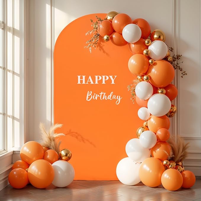 6.6FT Orange Arch Backdrop Cover - Polyester Fitted Wedding Arch Stand Covers Round Top Chiara Arch Backdrop Cover for Birthday Party Banquet Photo Background Decoration