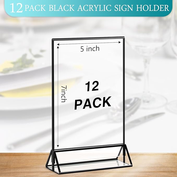 Menu Holders 12 Pack Acrylic Table Sign Frames for 5x7 Photos