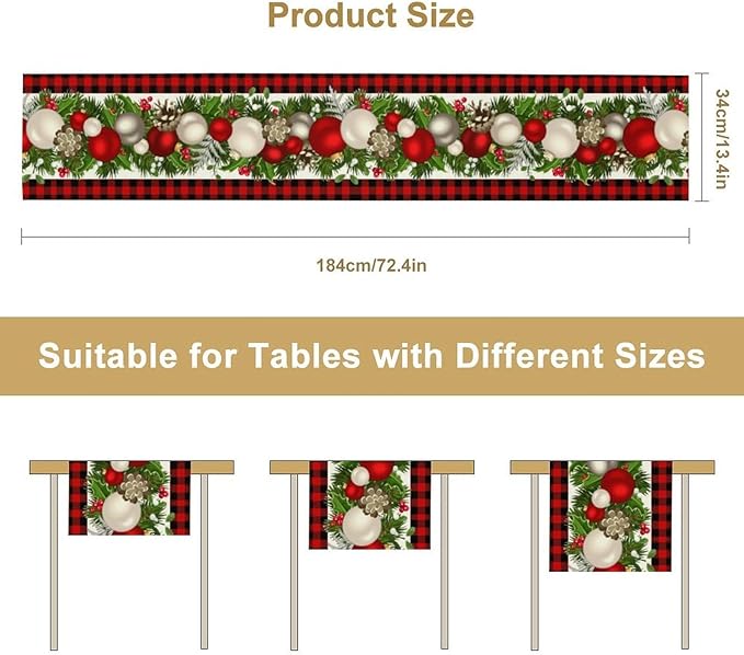 Christmas Table Runner,Seasonal Winter Xmas Holiday Farmhouse Table Cloth Kitchen Dining Table Decoration for Home Party Decor 13x108 Inch