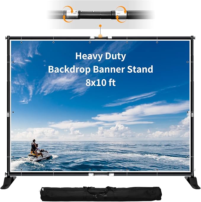 Backdrop Stand, Black Aluminum Telescopic Frame, 3.4-8 ft Height
