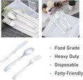 Disposable Silver Spoons, Forks & Knives Set, 200 Pieces, Glossy Plastic