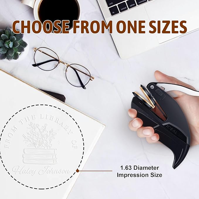 Book Custom Embosser - Personalized Library Stamp with Your Name, Customized Embosser Gifts for Book Lovers, Readers (Floral-07)