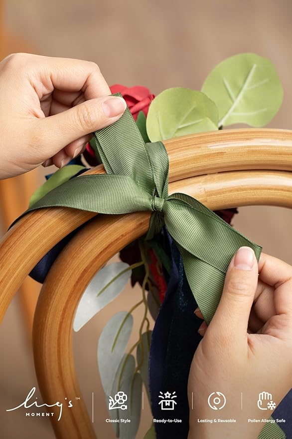 Artificial Flowers for Chairs, 8 Pack Burgundy and Navy Wedding Pew Decor