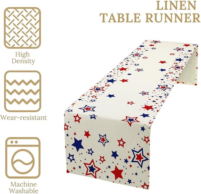 4th of July Table Runner, American Stars Patriotic Independence Day Table Runner for Indoor Outdoor Party Home Kitchen Dining Table Decor, Blue Red, 13x90inch