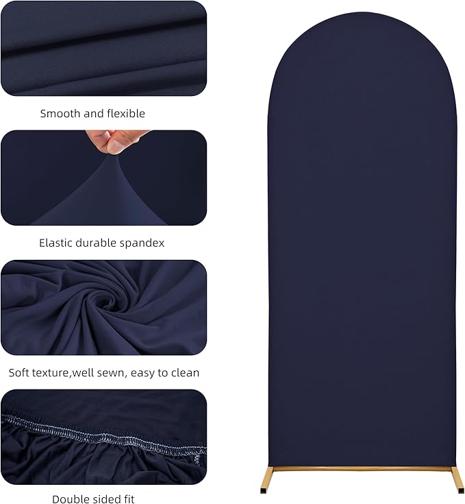 6.6FT Wedding Arch Covers Arch Backdrop Cover Arch Stand Covers Set Arch Cover Spandex Fabric Stretchy Backdrop for Wedding Birthday Party Decoration Baby Shower (Dark Blue)