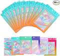 Funfery 100 Pack Holographic Bags,Mylar Resealable Bags with Zipper,Clear Window Packaging Pouch,Foil Bag for Food Storage,Sample Jewelry Bag(4×6in,Blue Orange)
