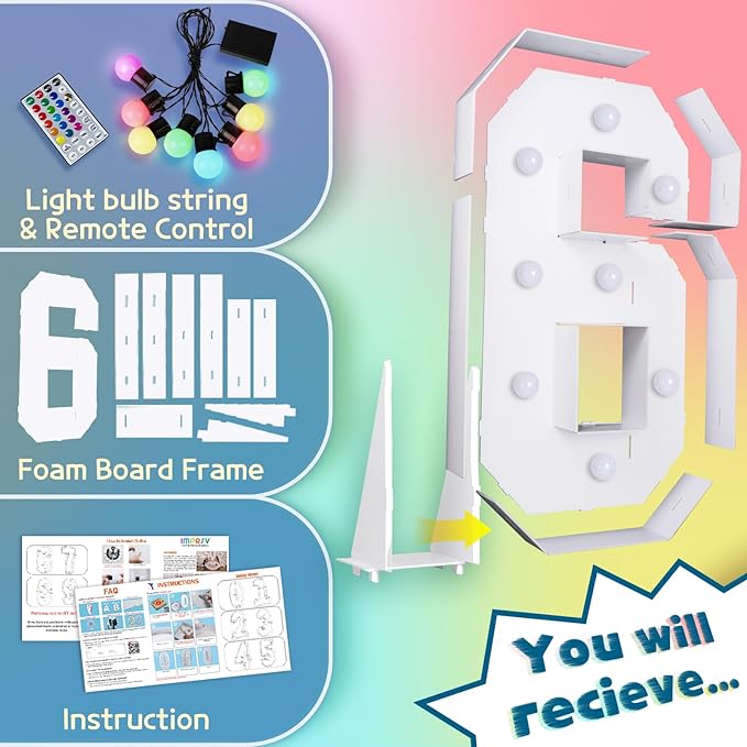 Number 6 Marquee Light Sign with Remote, Waterproof 3 Ft Party Decor